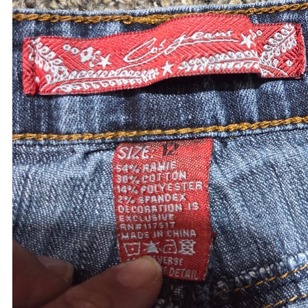 Cos Jeans Bootcut Denim Women Size 12 Blue Embroidered Rhinestone LH8258-F - Picture 7 of 13